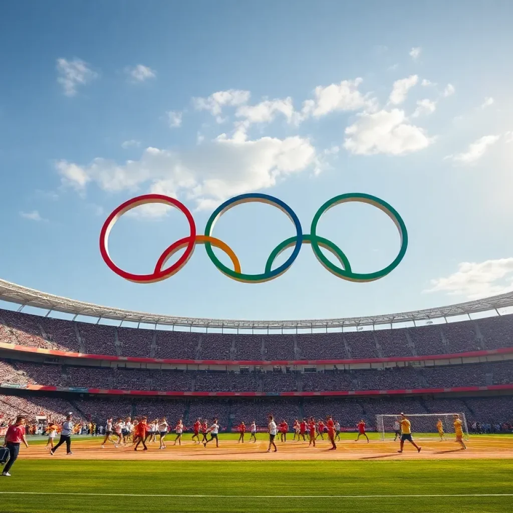 Visual representation of the LA28 Olympics opening ceremony with cultural performances.