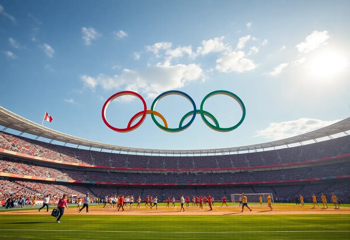 Visual representation of the LA28 Olympics opening ceremony with cultural performances.
