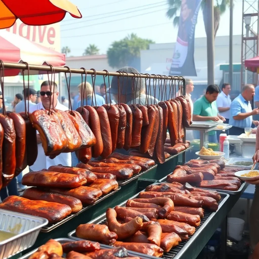 Diverse barbecue dishes and outdoor dining environment in Los Angeles