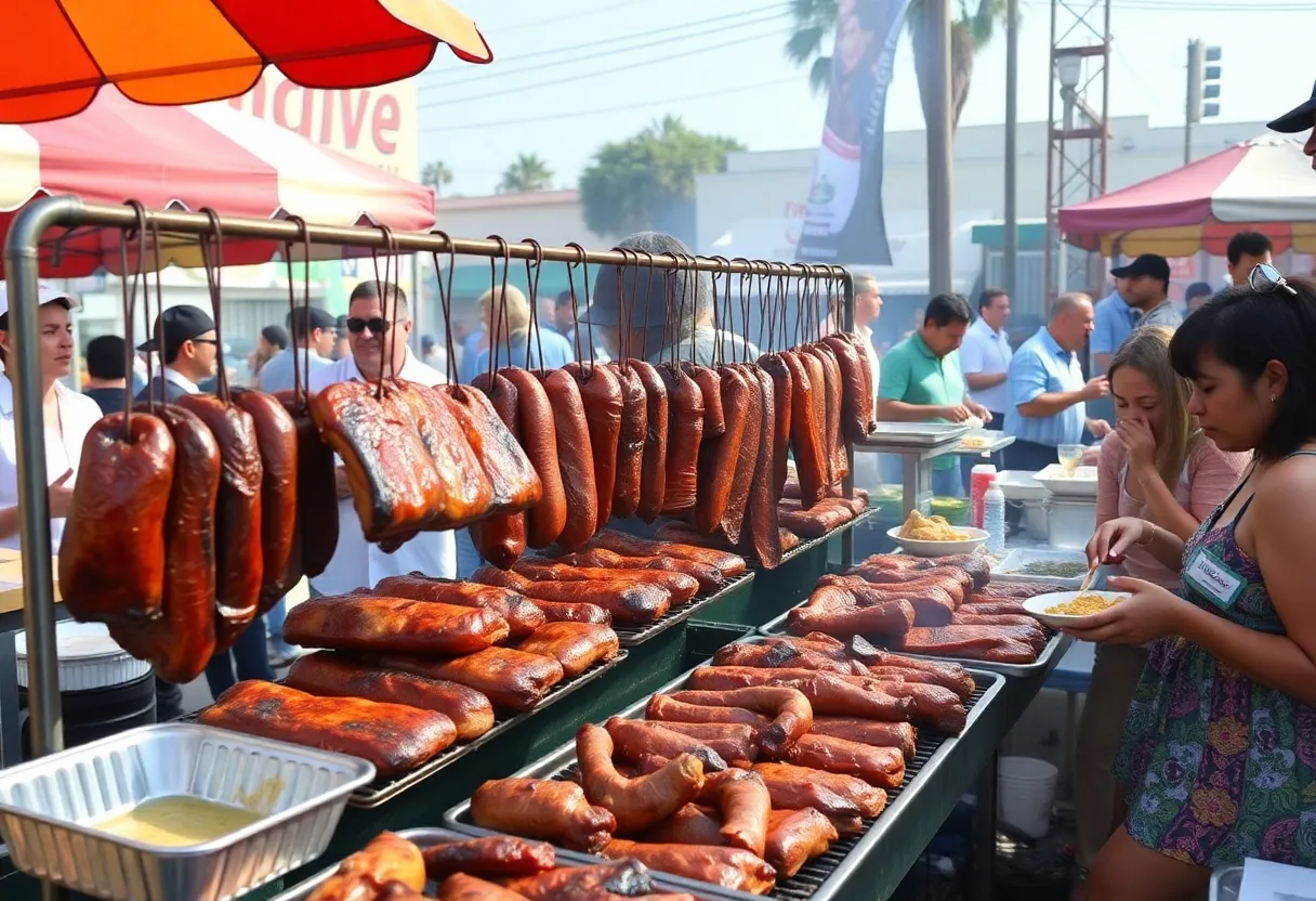 Diverse barbecue dishes and outdoor dining environment in Los Angeles