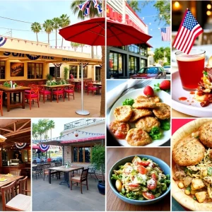 A collection of Los Angeles restaurants exhibiting festive Fourth of July dining experiences.