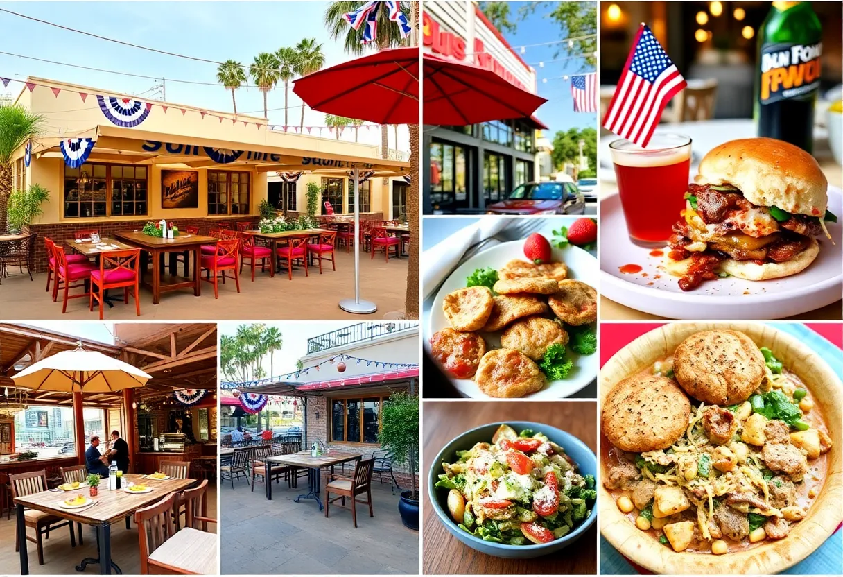 A collection of Los Angeles restaurants exhibiting festive Fourth of July dining experiences.