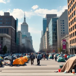 A street in Los Angeles with tents and homeless encampments