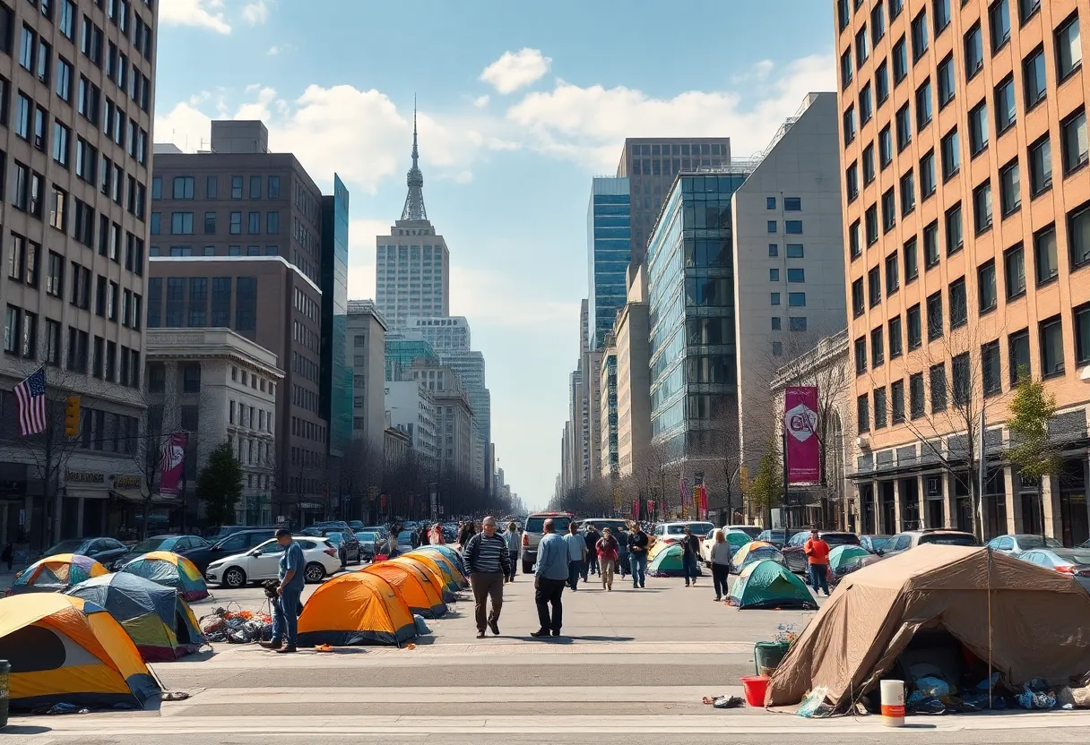 A street in Los Angeles with tents and homeless encampments