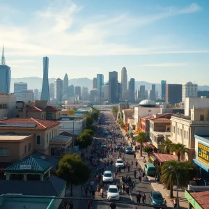 Vibrant cityscape of Los Angeles with diverse immigrant neighborhoods.