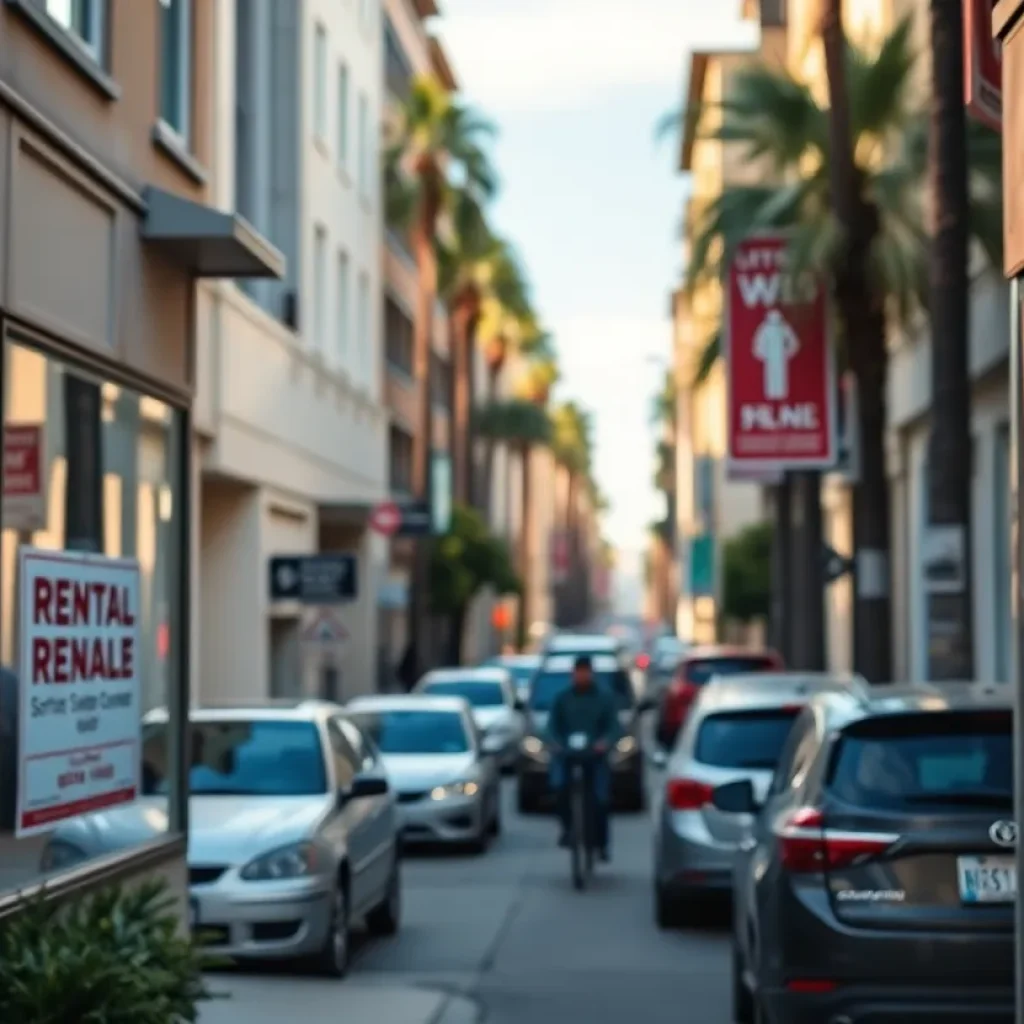 Busy street in Los Angeles with rental signs