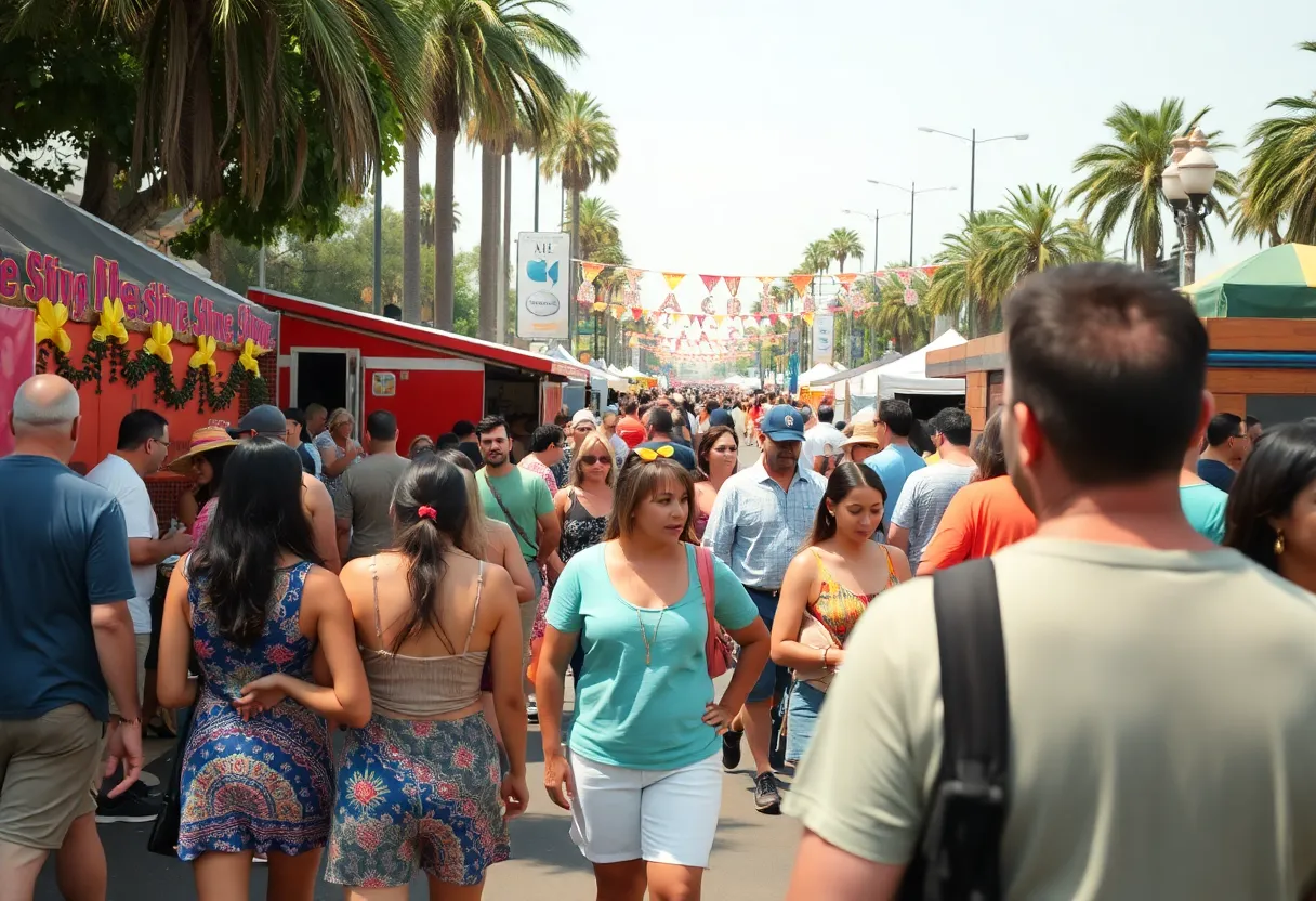 A bustling summer festival in Los Angeles with cultural performances.
