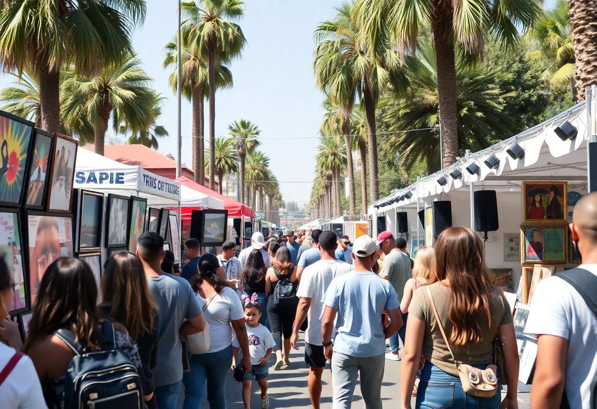 Outdoor festival in Los Angeles with art and music