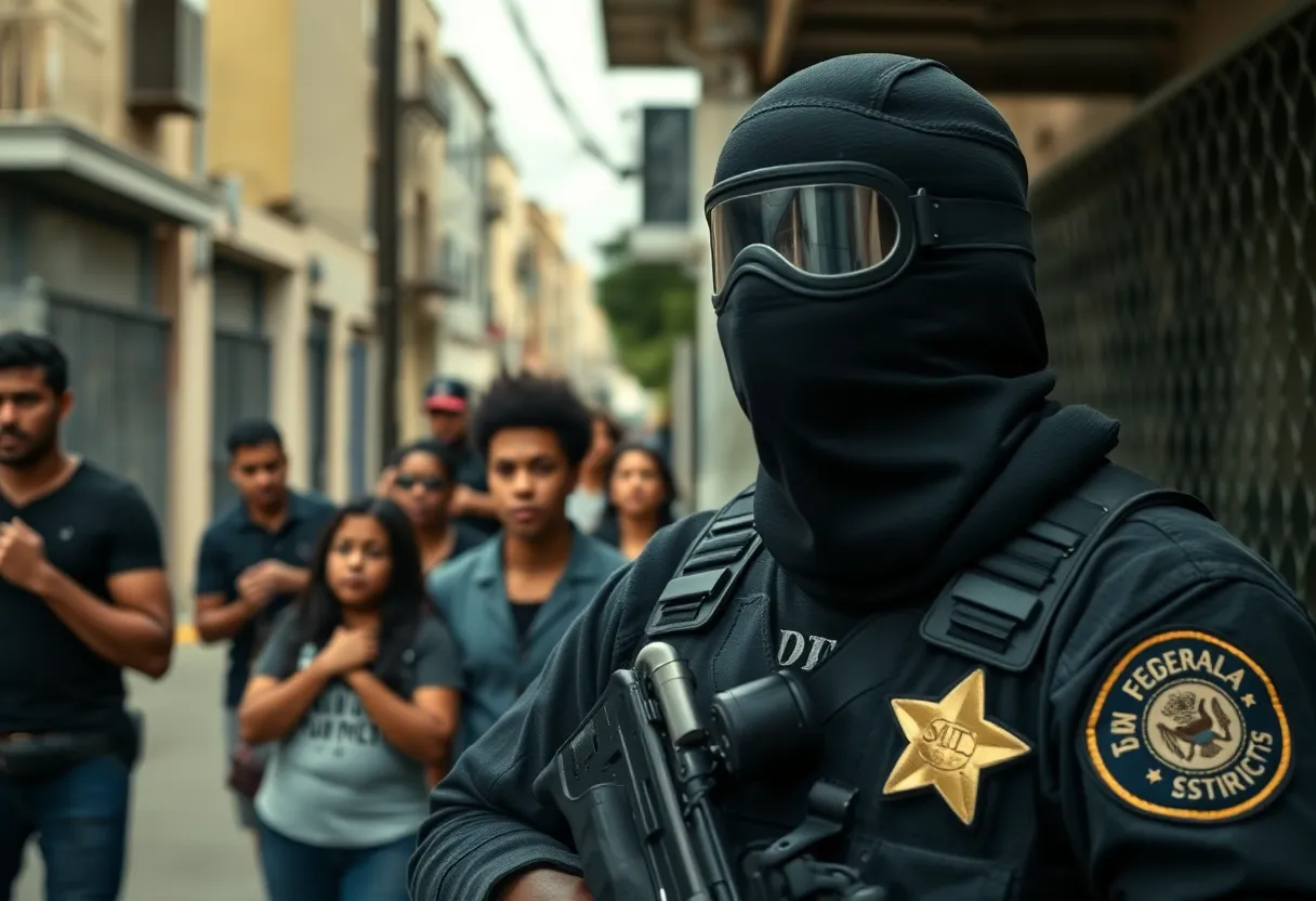 Masked federal agent during an immigration raid in Los Angeles