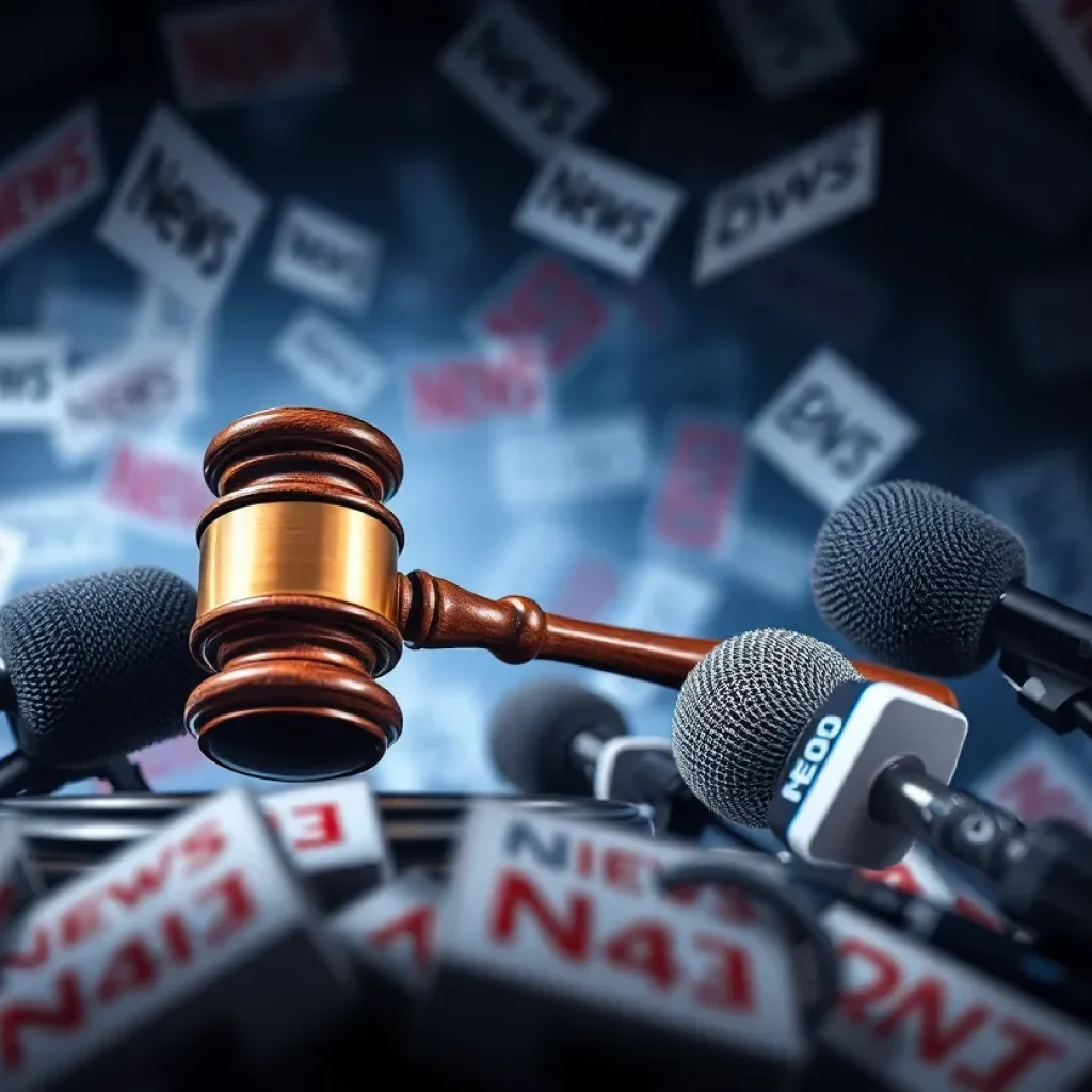 Abstract representation of media and legal conflict