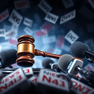 Abstract representation of media and legal conflict