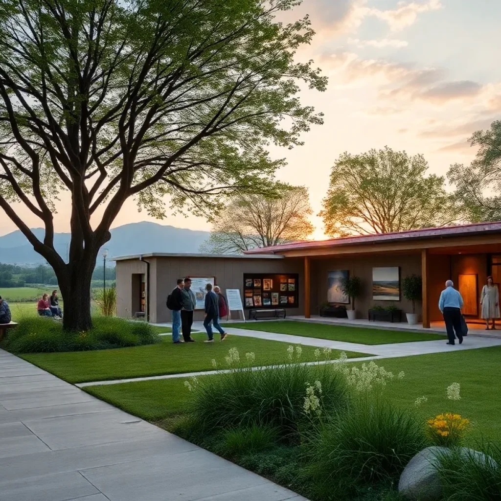 A peaceful community gathering space representing philanthropy.