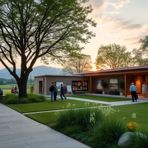 A peaceful community gathering space representing philanthropy.