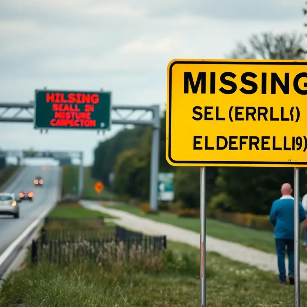 Highway Silver Alert sign for a missing elderly person