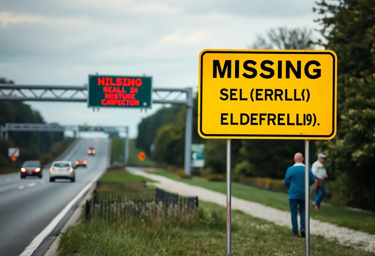 Highway Silver Alert sign for a missing elderly person