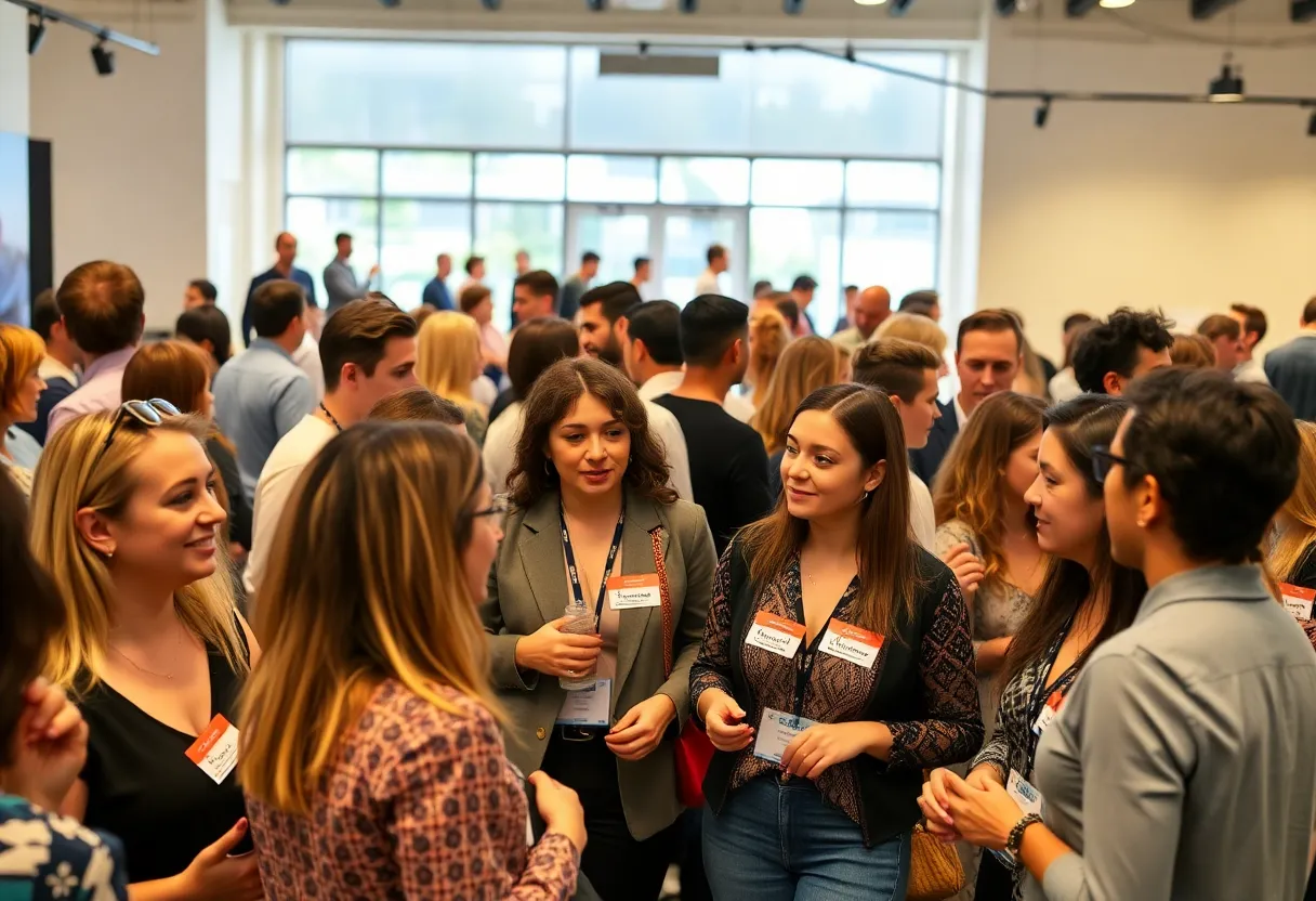 Participants networking at Speedroommating event in Los Angeles