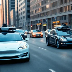 Tesla robotaxi vehicles on city streets