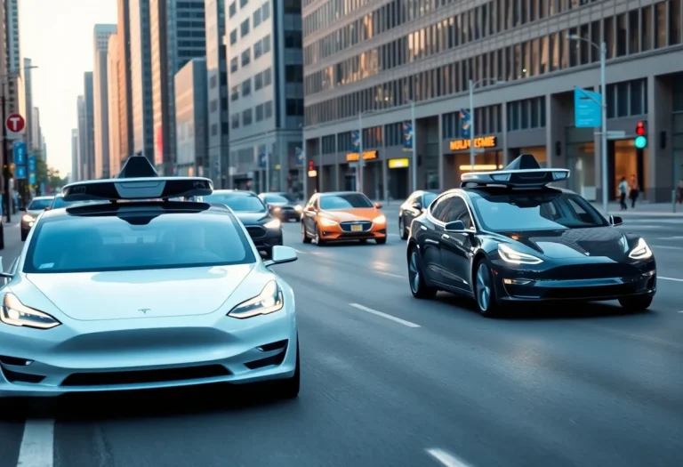 Tesla robotaxi vehicles on city streets