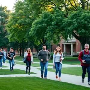 UCLA campus with students and trees, symbolizing safety and community.