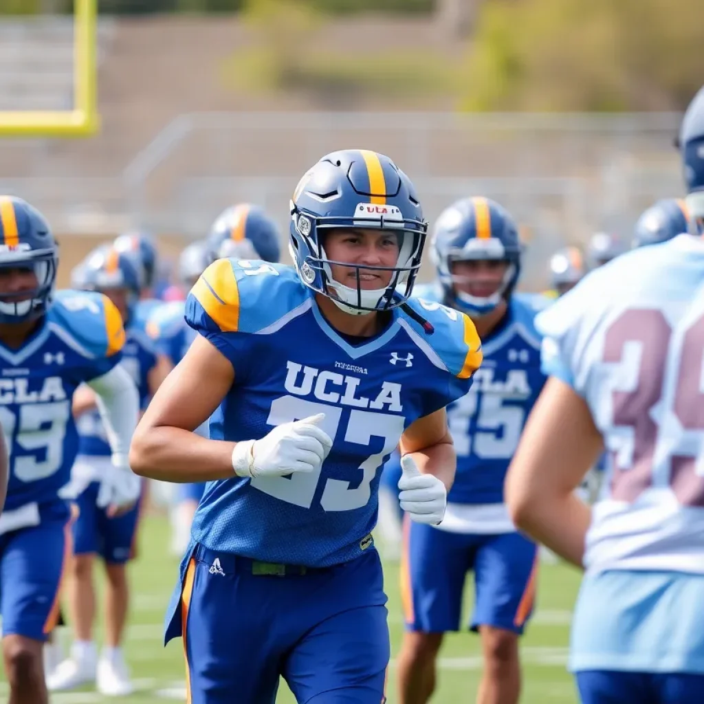 UCLA football players practicing on the field