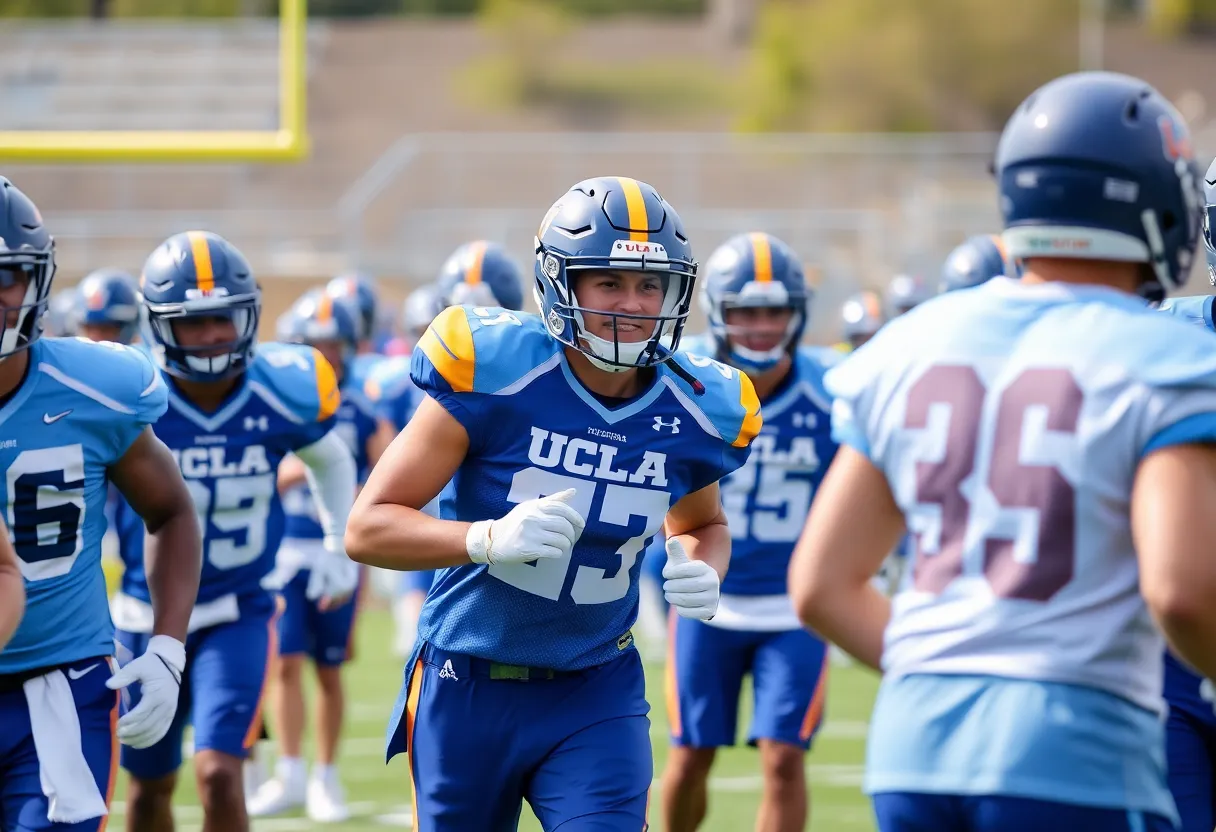 UCLA football players practicing on the field
