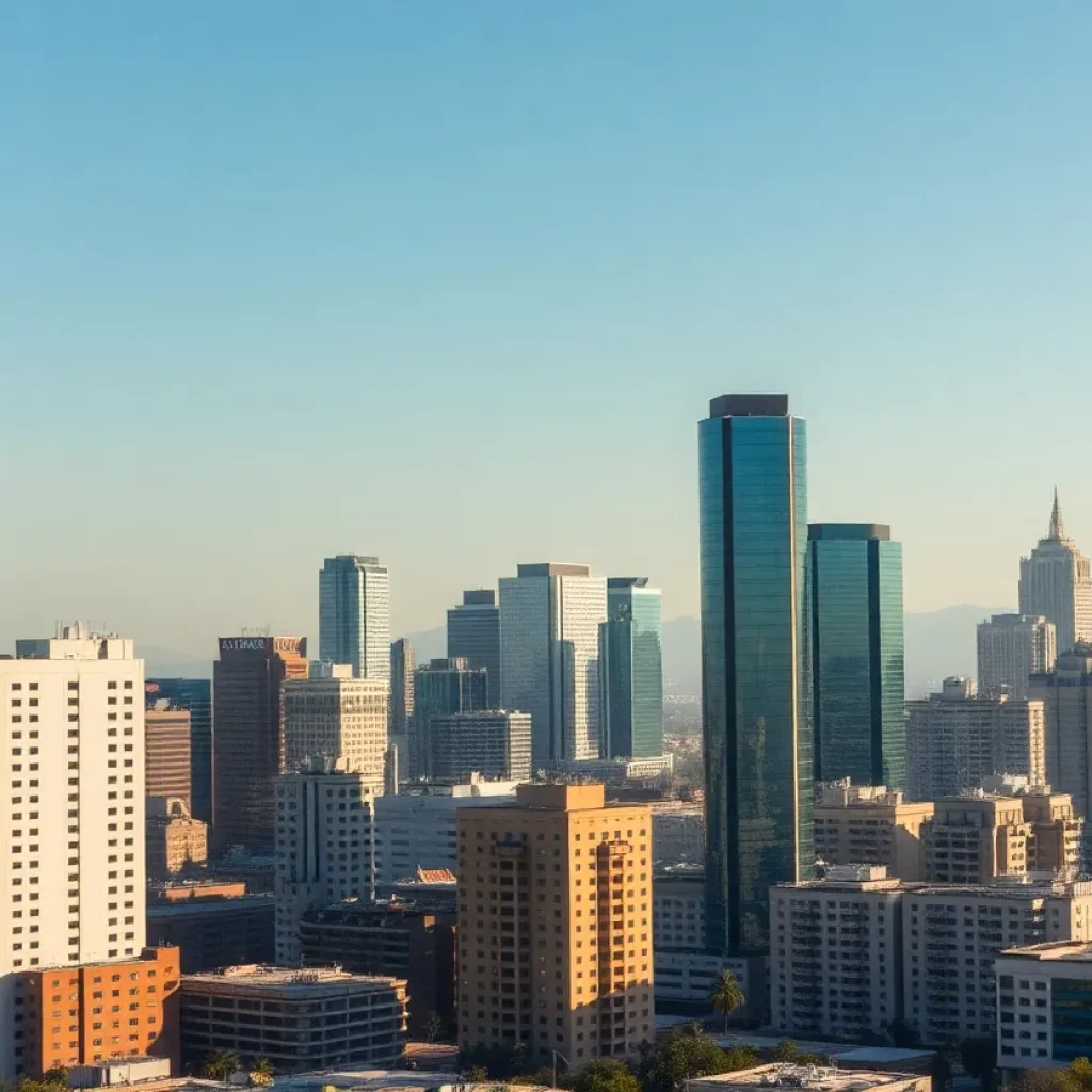 Vacant office buildings in downtown Los Angeles representing federal lease cancellations.