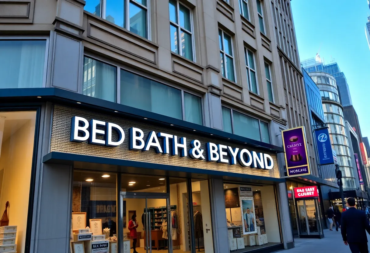 Exterior of a Bed Bath & Beyond store in an urban setting