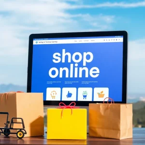 Concept of online shopping service with delivery packages in California