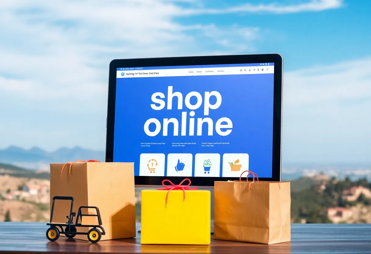 Concept of online shopping service with delivery packages in California