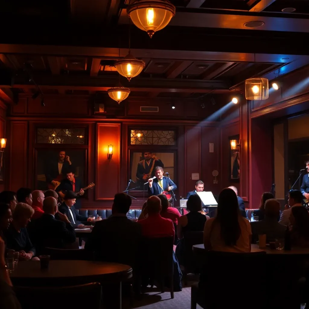Interior view of the Blue Note Jazz Club in Los Angeles with a live jazz band