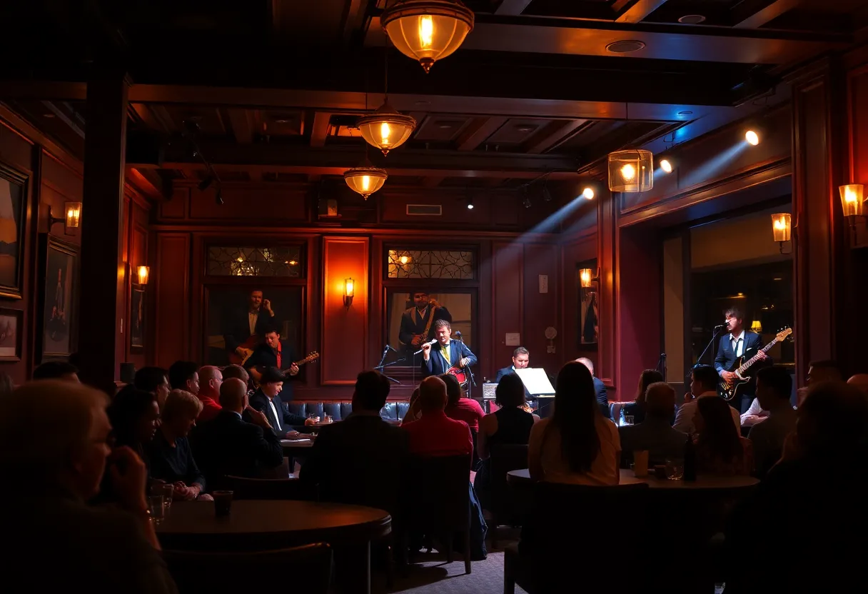 Interior view of the Blue Note Jazz Club in Los Angeles with a live jazz band