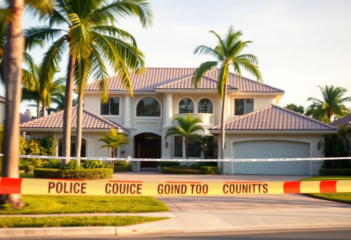 Scene of burglary with police presence in a luxury neighborhood