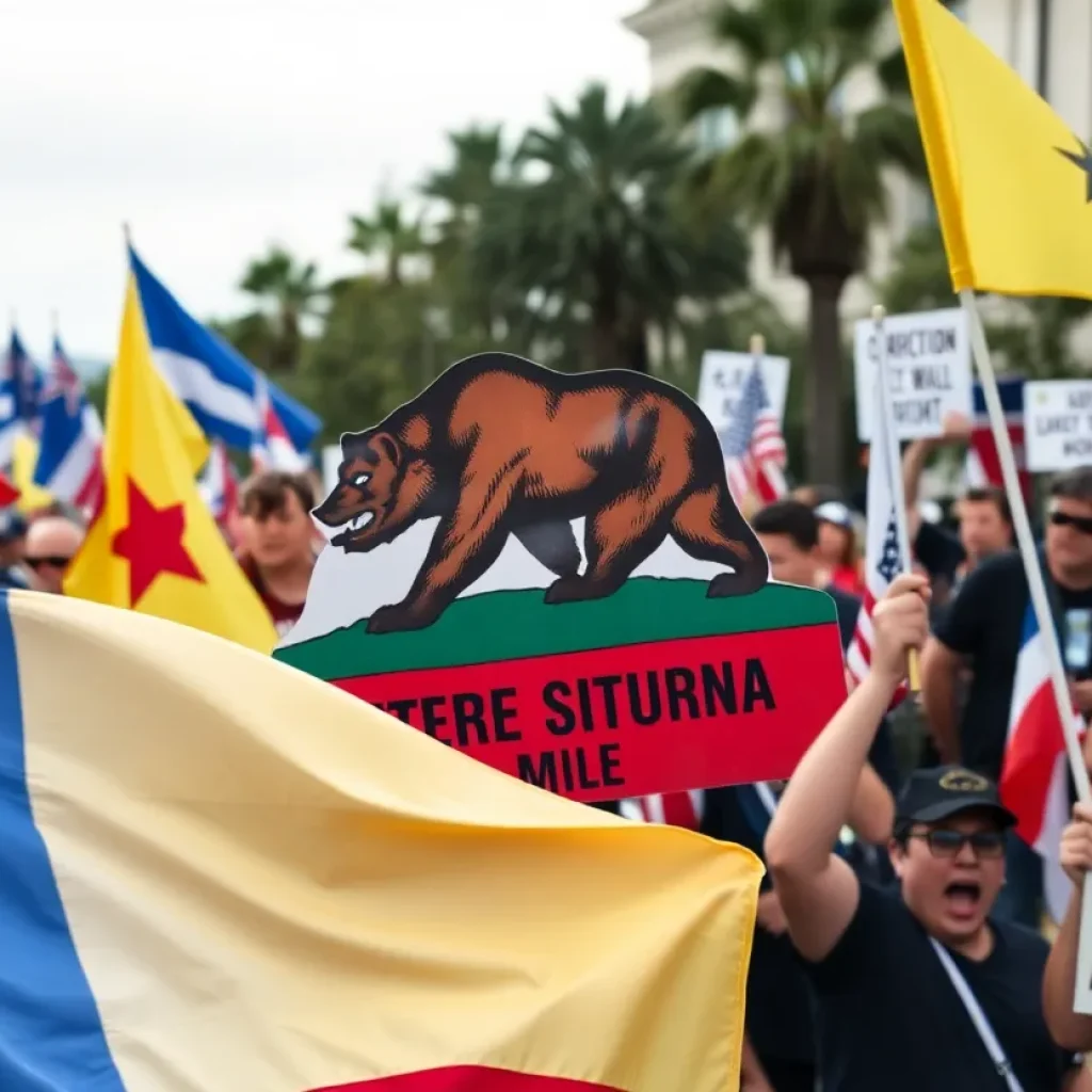 Protesters showing support for Calexit movement in California