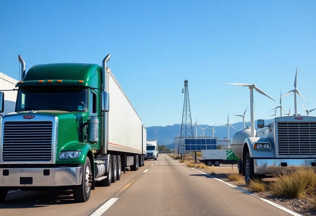 Heavy trucks representing California's Clean Truck Partnership initiative.