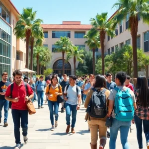 Diverse students on a California community college campus