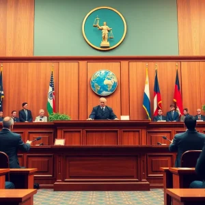 Judge ruling in courtroom on corporate emissions regulations