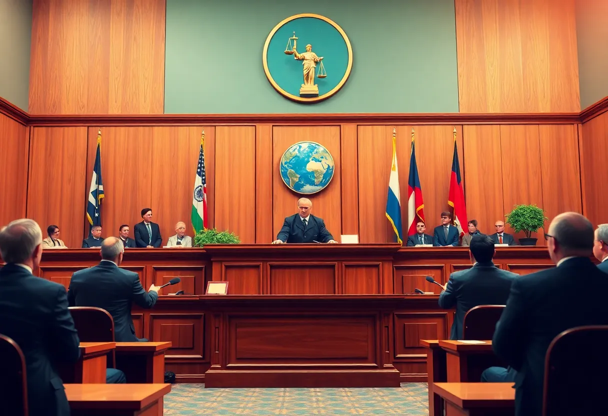 Judge ruling in courtroom on corporate emissions regulations
