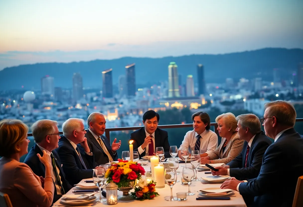 Candidates discussing California issues at a dinner event