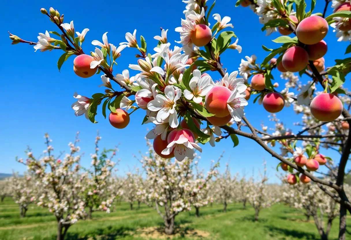 A peach orchard in California affected by climate change.