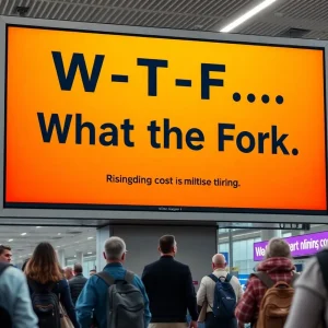Billboard at Sacramento International Airport promoting dining cost awareness