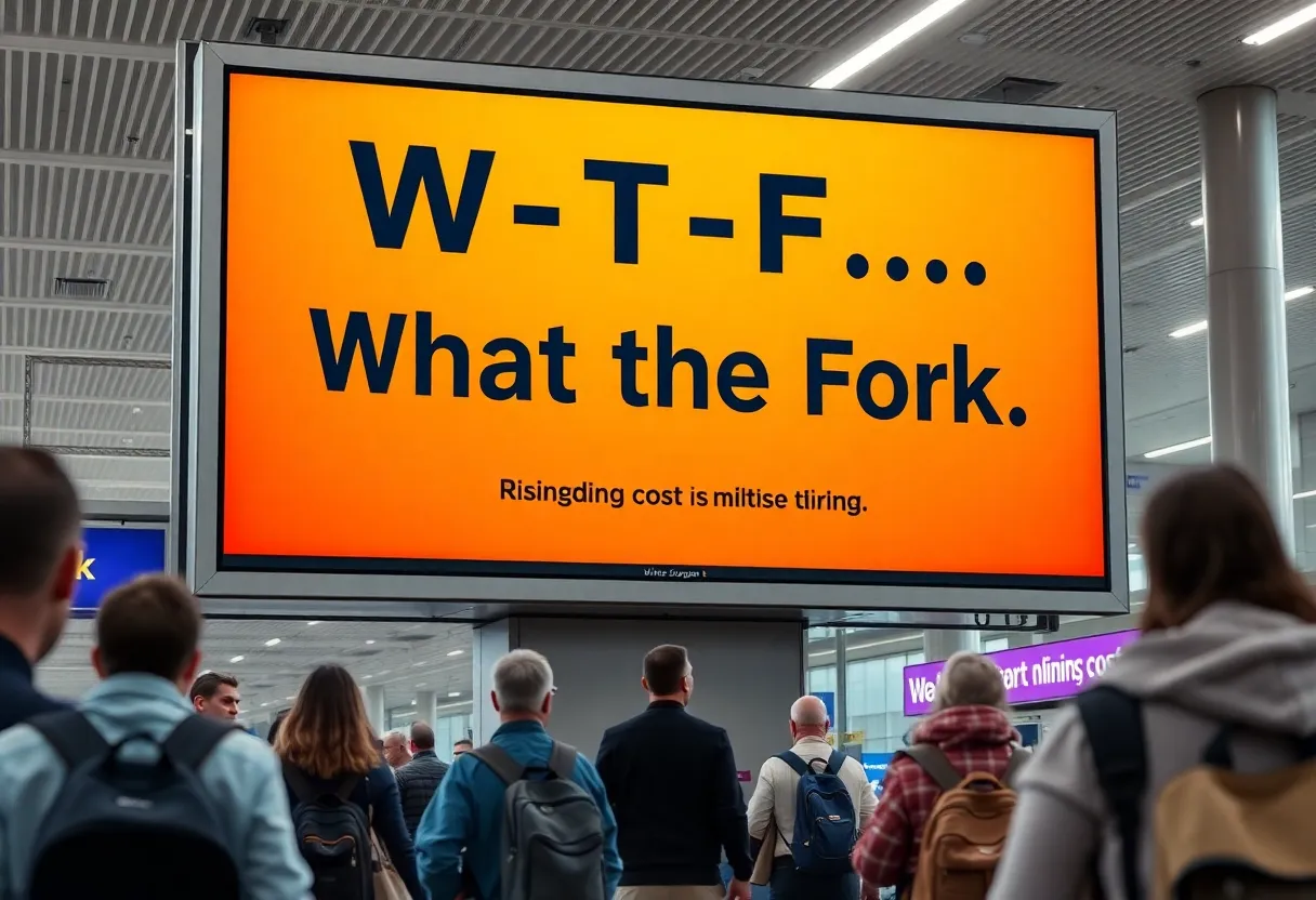 Billboard at Sacramento International Airport promoting dining cost awareness