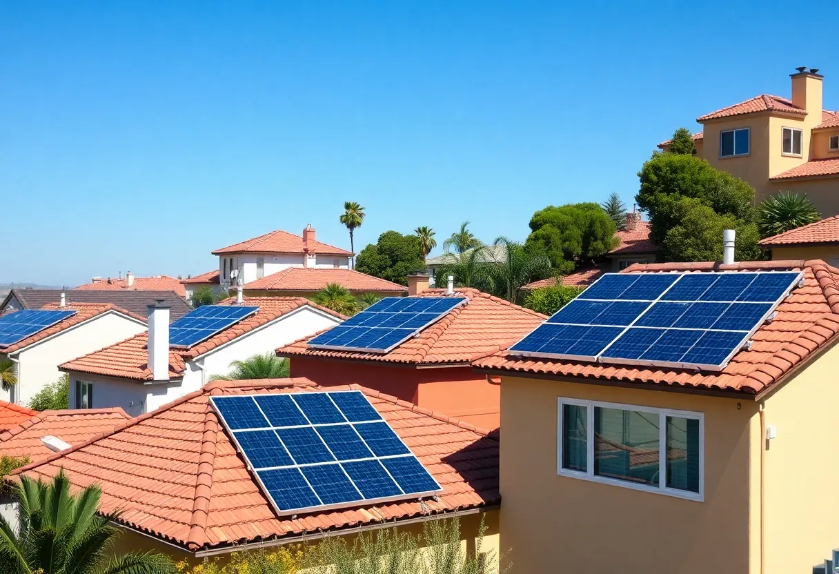 Rooftop solar panels on homes in California