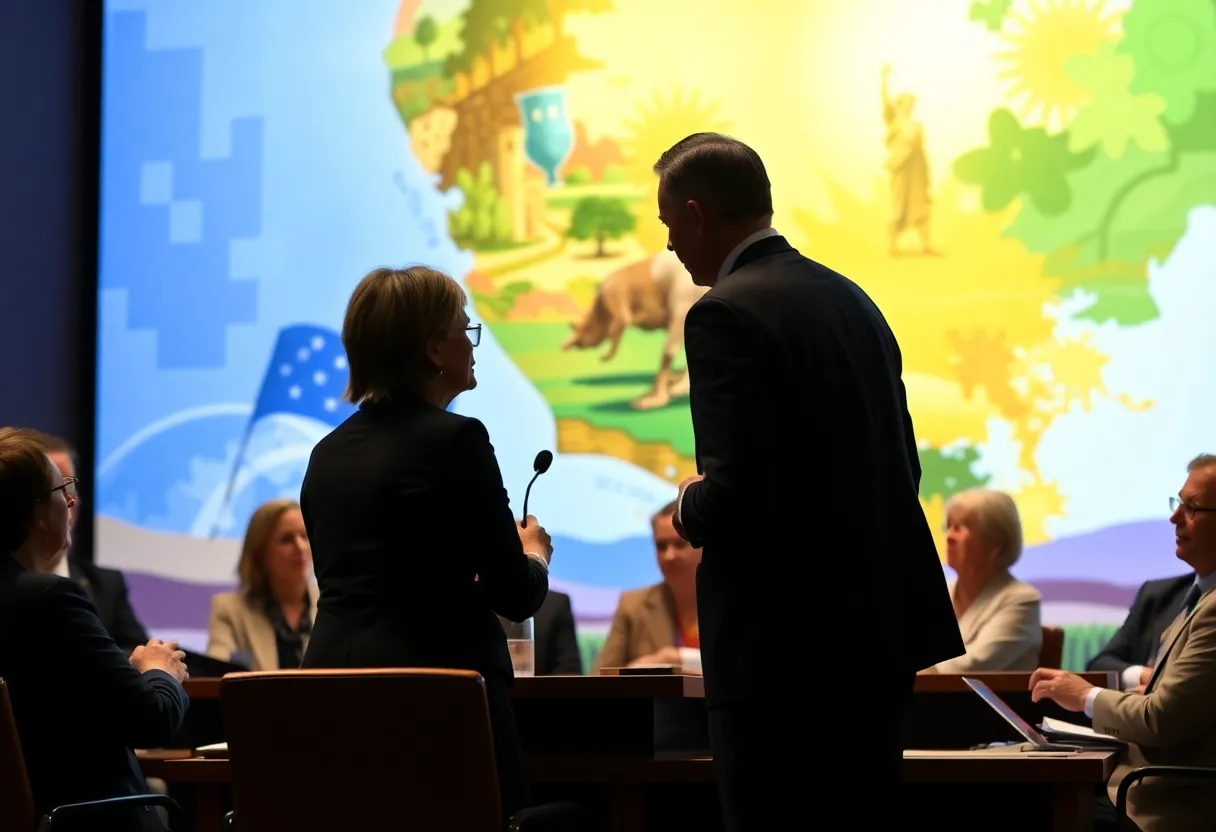 Legislators discussing environmental policies in California