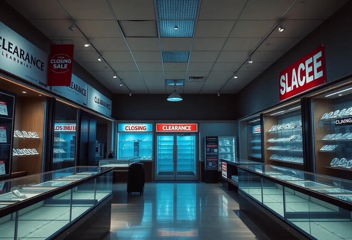 Claire's store liquidation sale with empty shelves