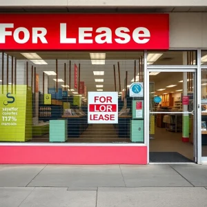 Closed Bed Bath & Beyond store with a 'For Lease' sign