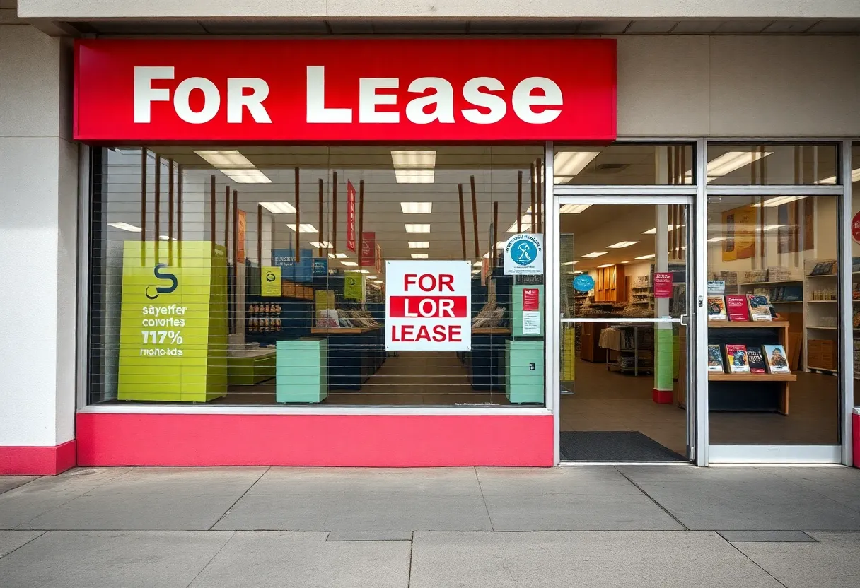Closed Bed Bath & Beyond store with a 'For Lease' sign
