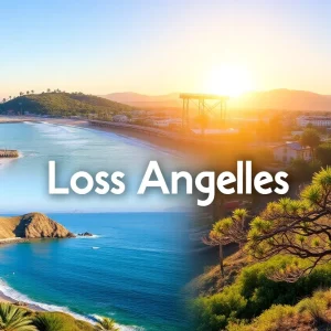 Collage of family-friendly road trip locations near Los Angeles.