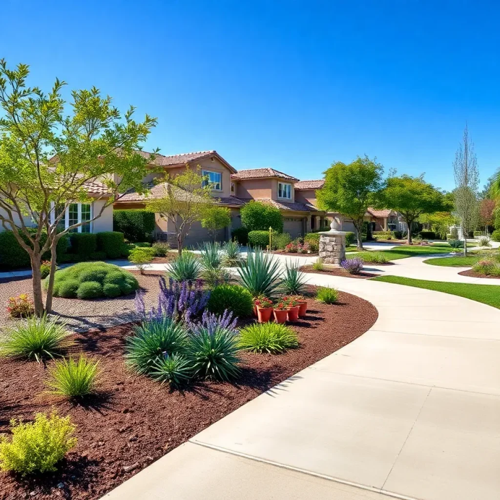 A neighborhood with fire-resistant landscaping in Southern California