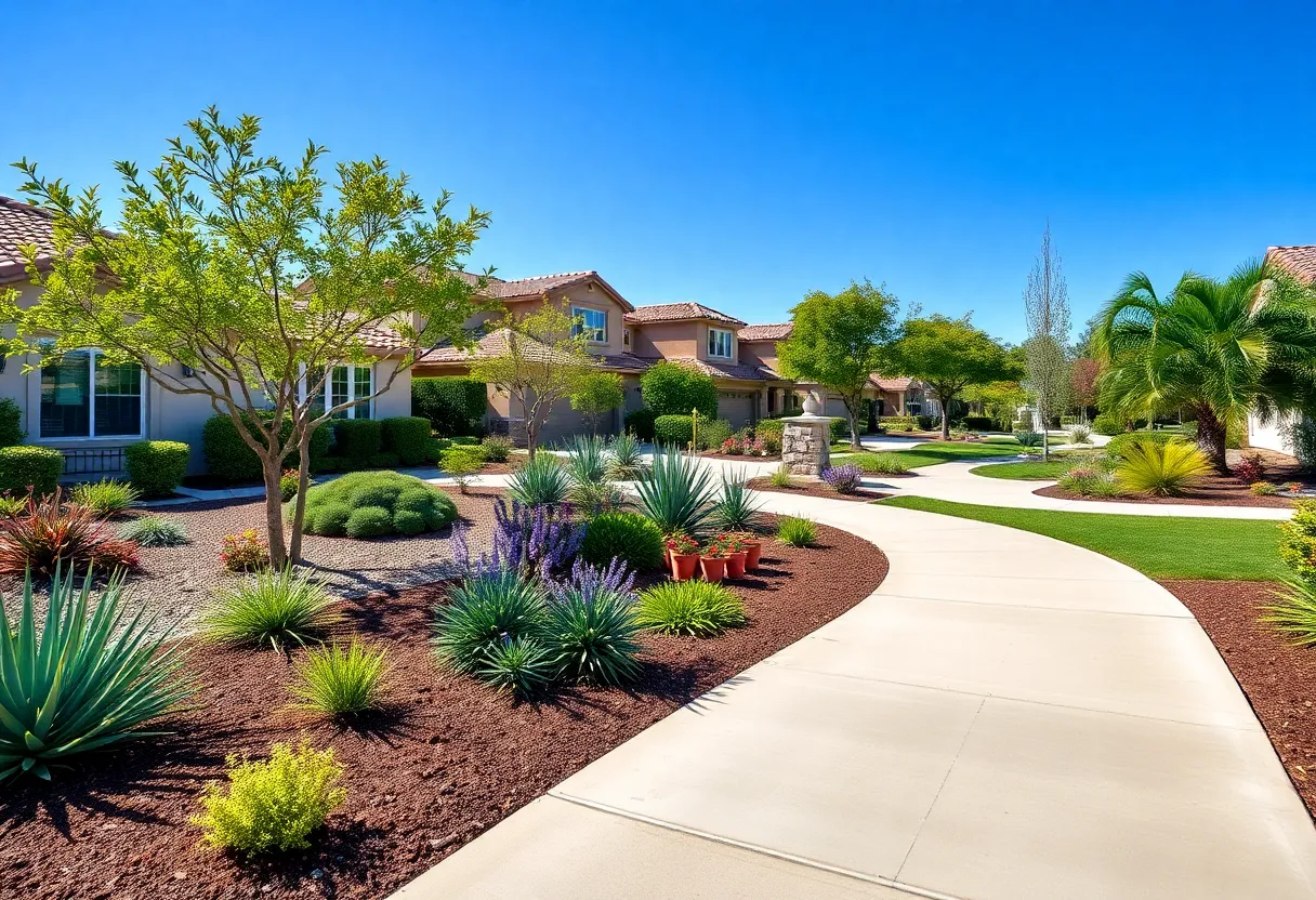 A neighborhood with fire-resistant landscaping in Southern California