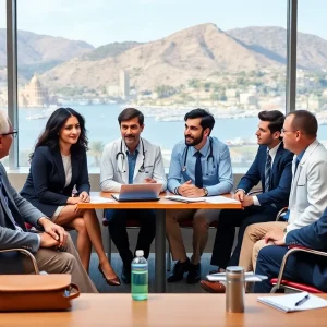 Group of healthcare professionals discussing in a meeting
